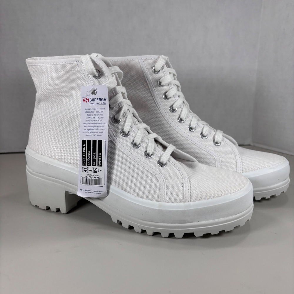 Superga Women's 2448 Alpina White Canvas Lug Sole Sneakers Size 9.5 New With Box
